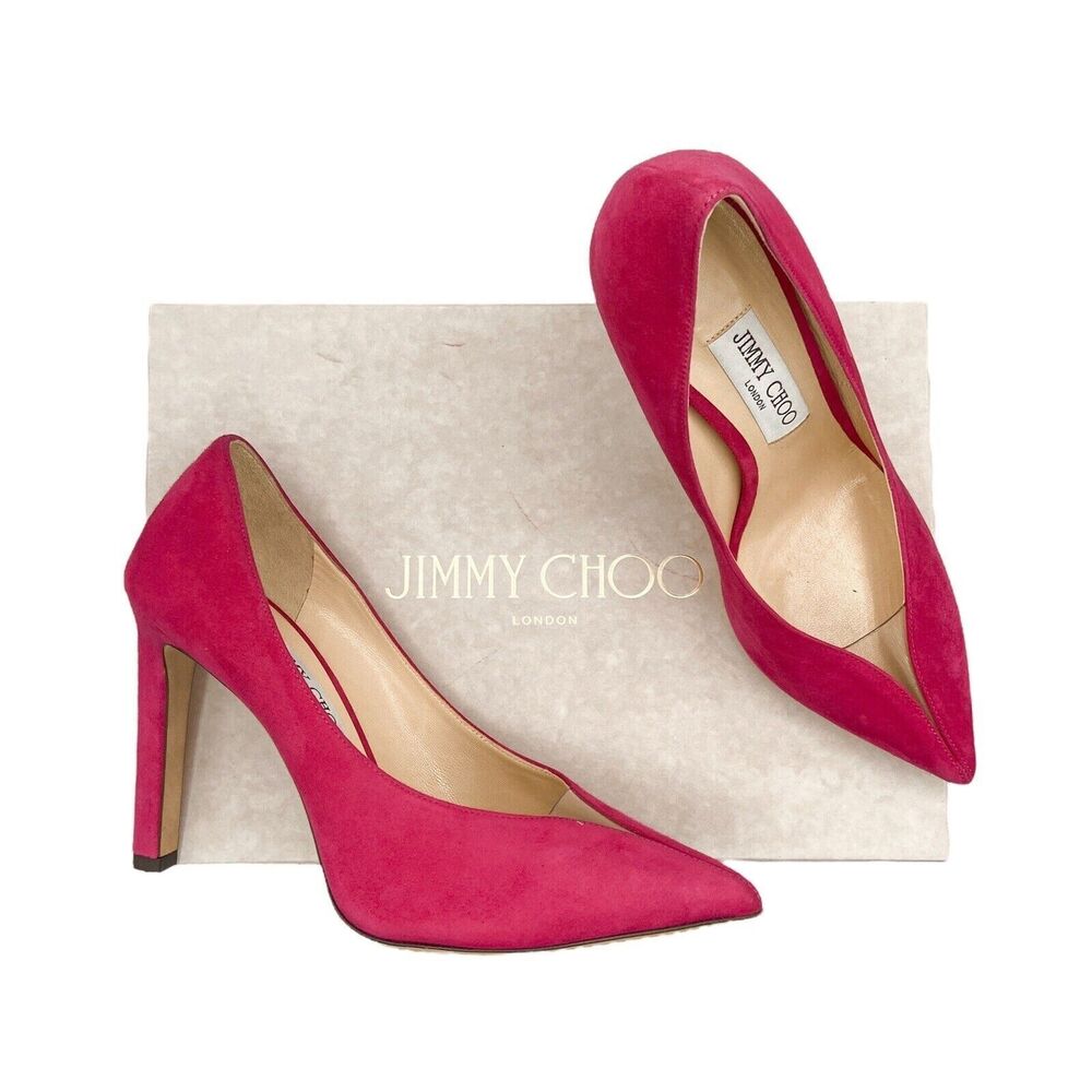 Jimmy Choo Women's Raspberry Suede Baker 100 Pointed Toe Heel Pumps Sz 39 US 9